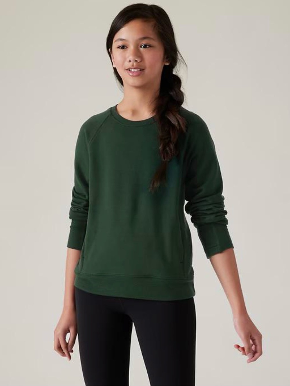 Athleta Girl Pullover Sweatshirt Green, size L (12), EUC!